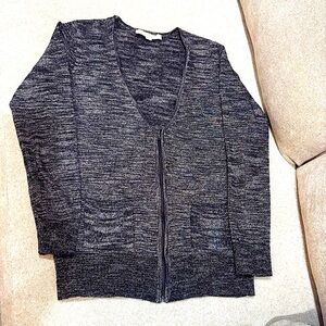 LOFT Charcoal Gray Cardigan Zipper Sweater  2 front pocket